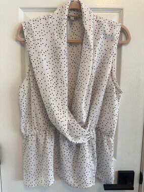 41 Hawthorn White and Black Polka Dot Faux Wrap Tank Blouse Sz XL